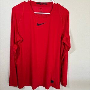 Nike long sleeve shirt mens Large Red Dri Fit athletic swoosh logo